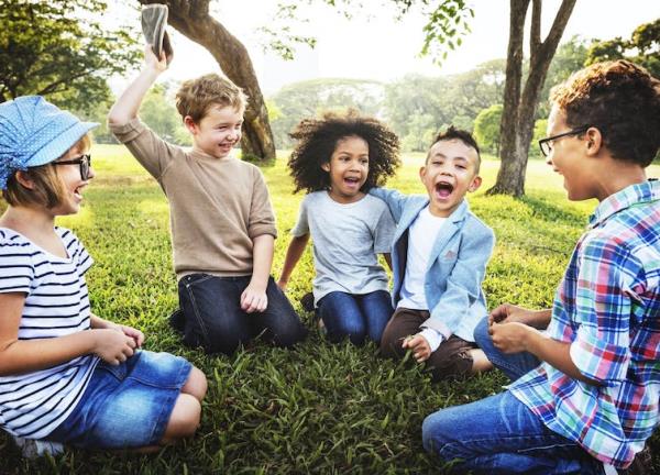 group of happy children outside